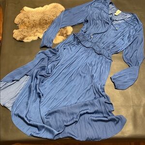 Joie Flowy Blue Midi Long Sleeve Dress Size Medium M1